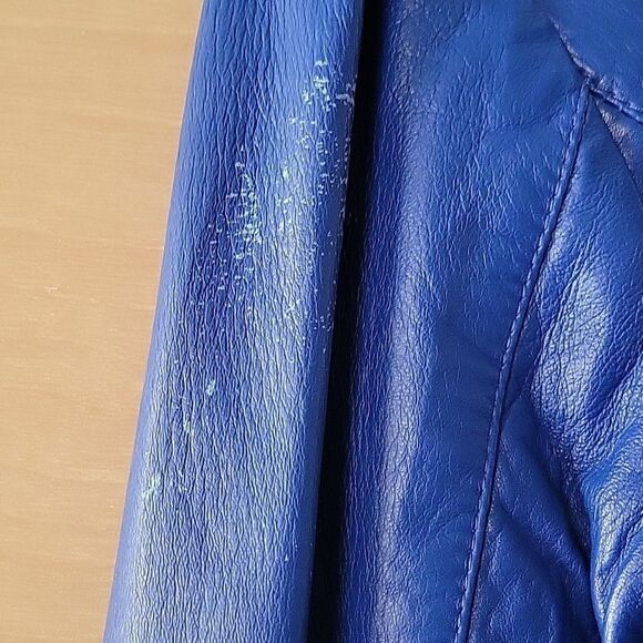 VTG Michael Hoban North Beach XS S 80s Blue Leather Jacket Cropped Peplum Moto - Picture 14 of 15